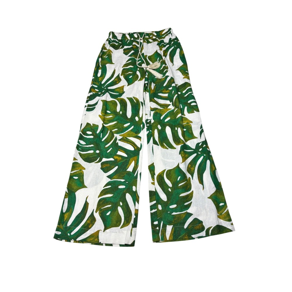 Joie Womens XS W27 L30 Tropical Monstera Leaf Print Linen Blend Wide Leg Green